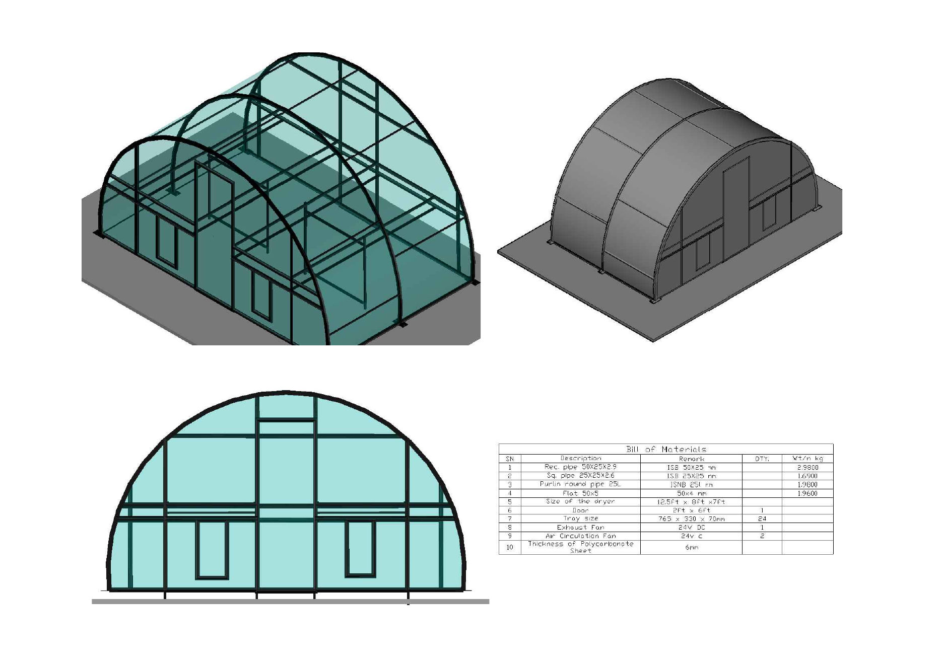 AutoCAD design sheet for the 100 square foot greenhouse dryer