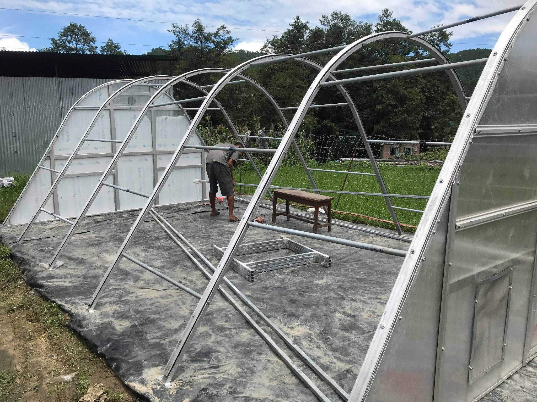 Structural frame assembly of the 250 square foot greenhouse dryer at Sanga